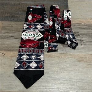 VTG Tabasco Necktie Hot Sauce Peppers Red Black 100% Silk Holiday Gift Career